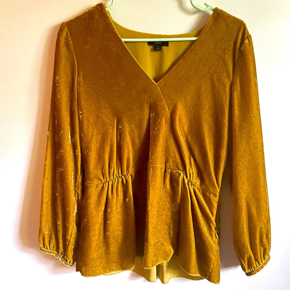 Velvet, mustard blouse, v neck